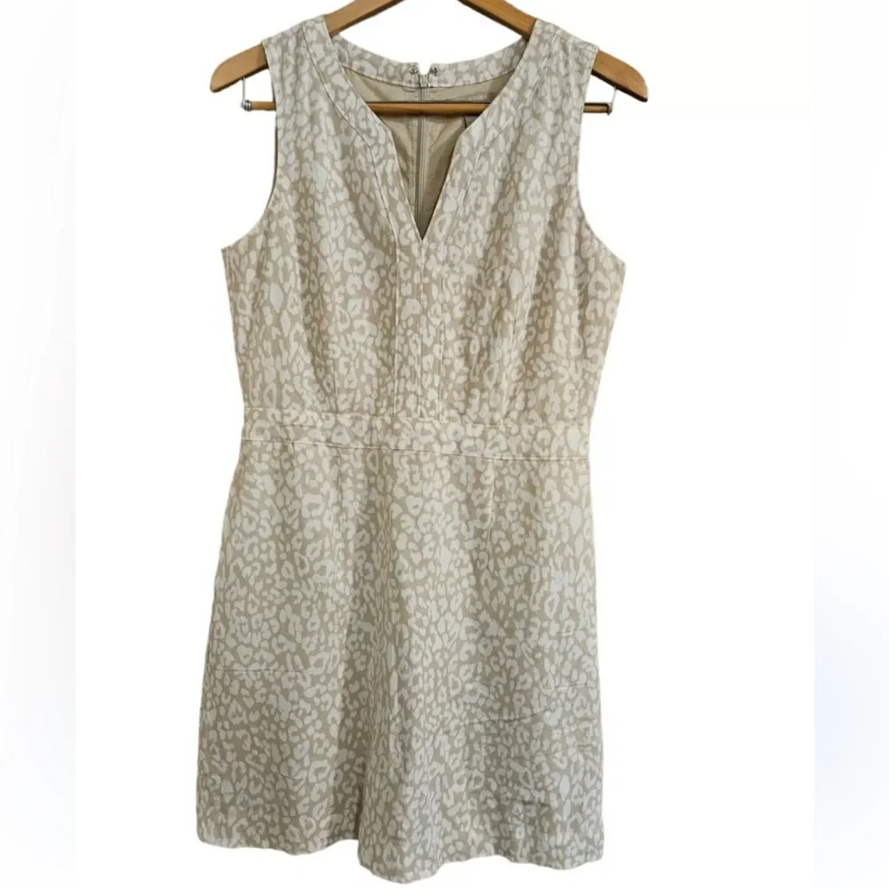 Banana Republic Sleeveless Animal Print Neutral Linen Blend Dress Size 14
